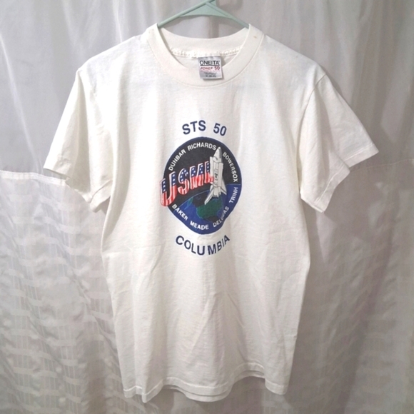 Vintage NASA Columbia Shuttle T-shirt 50th Mission USML Astronats White Medium - Picture 12 of 12